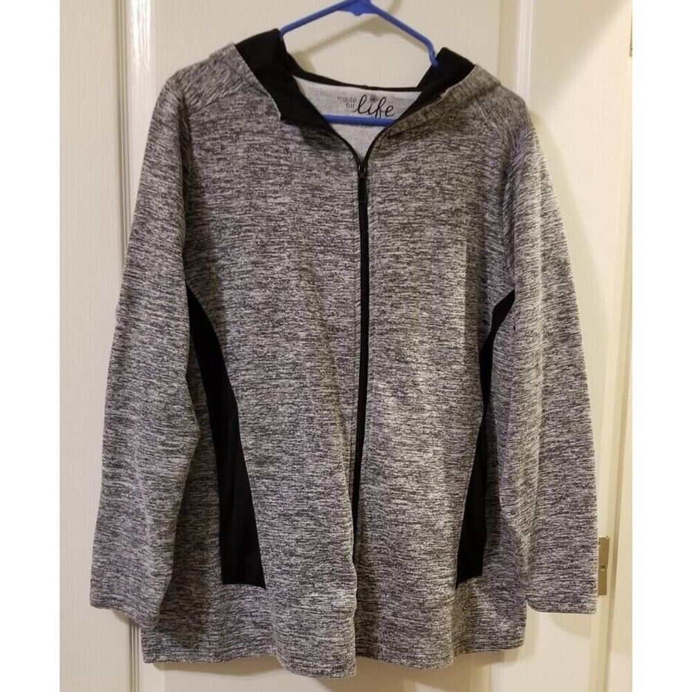 Made for Life - Hooded Sweatshirt, Men's Gray Black, Full Zip, Pockets, Size LG